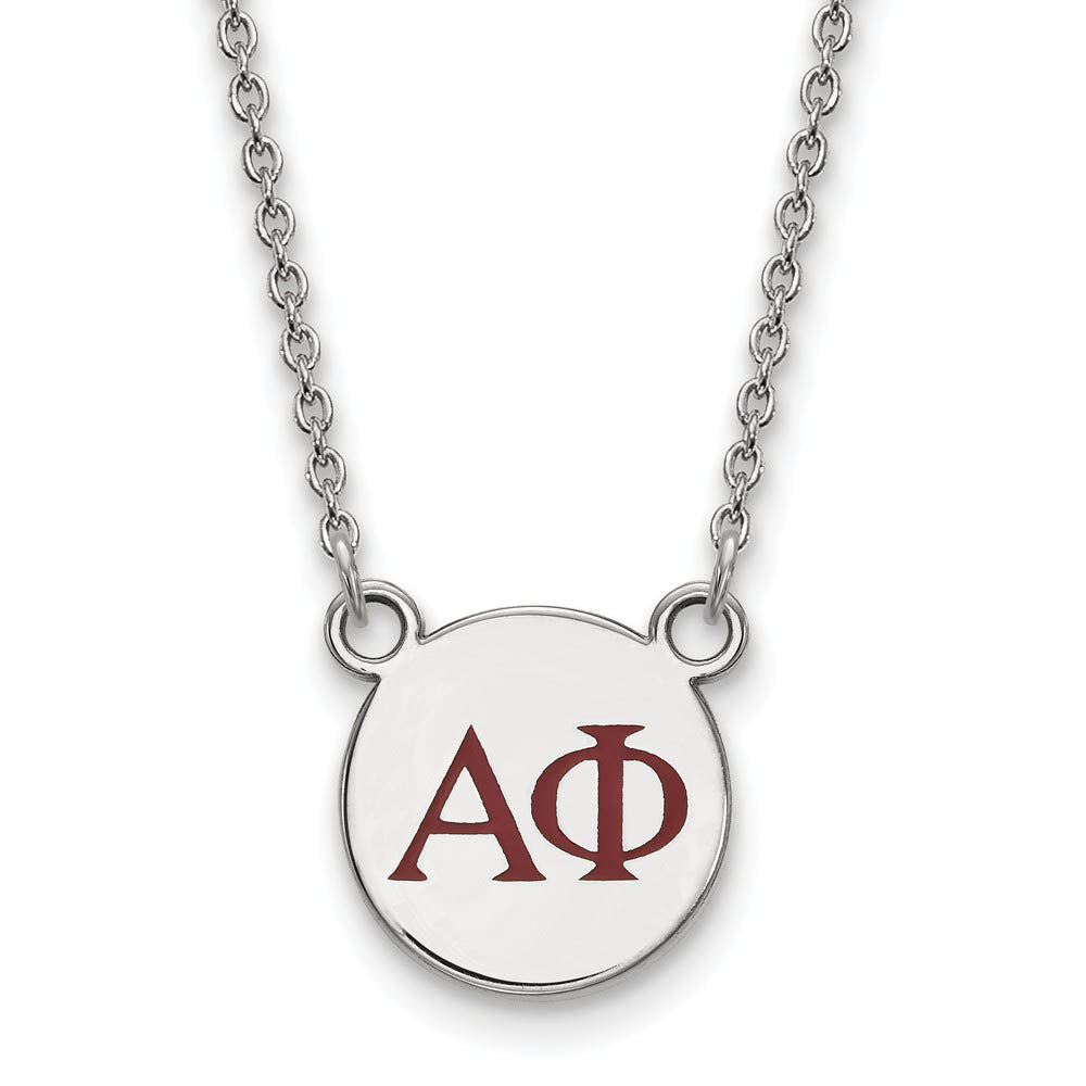 Sterling Silver Alpha Phi Small Red Enamel Greek Letters Necklace, Item N14750 by The Black Bow Jewelry Co.