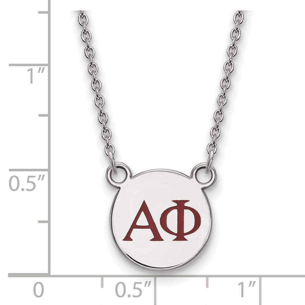 Alternate view of the Sterling Silver Alpha Phi Small Red Enamel Greek Letters Necklace by The Black Bow Jewelry Co.
