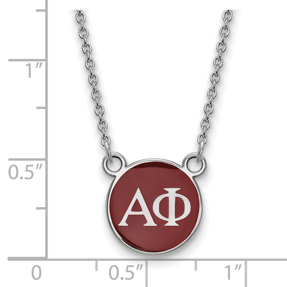 Alternate view of the Sterling Silver Alpha Phi Small Red Enamel Disc Necklace by The Black Bow Jewelry Co.