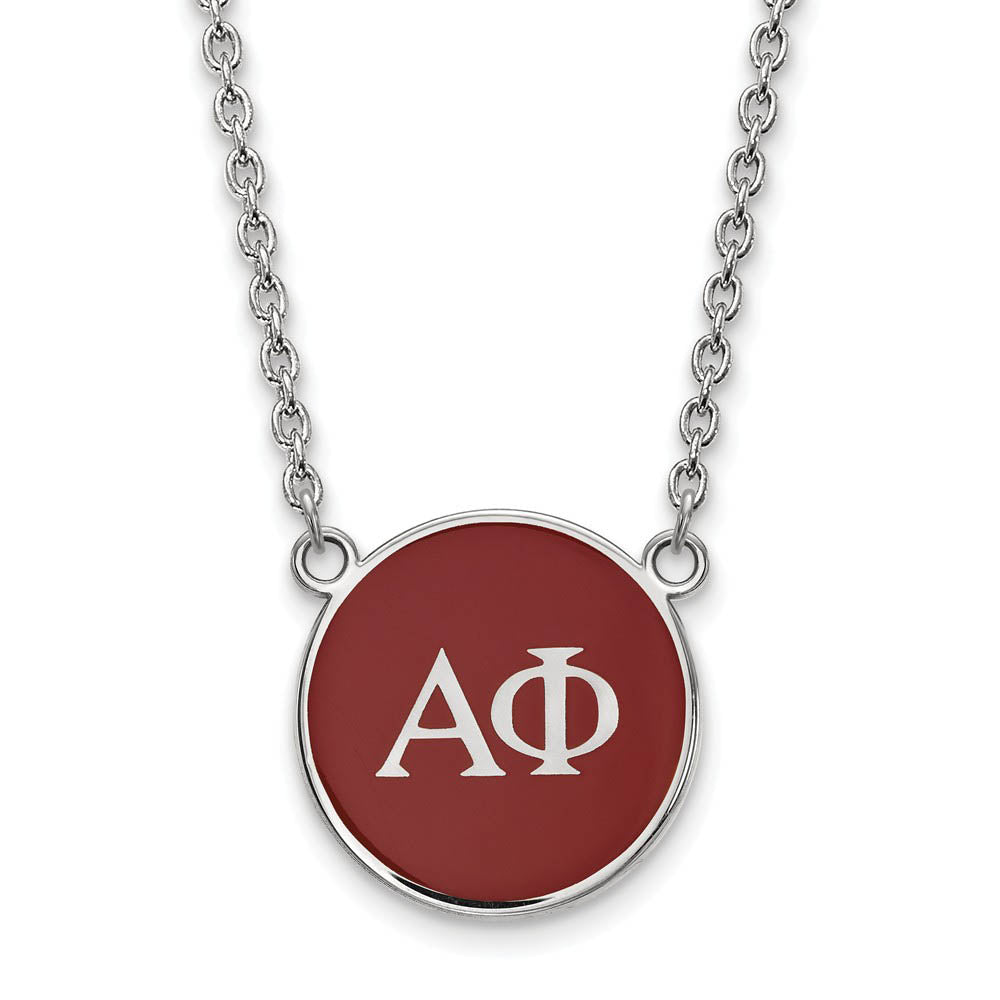 Sterling Silver Alpha Phi Large Red Enamel Disc Necklace, Item N14753 by The Black Bow Jewelry Co.