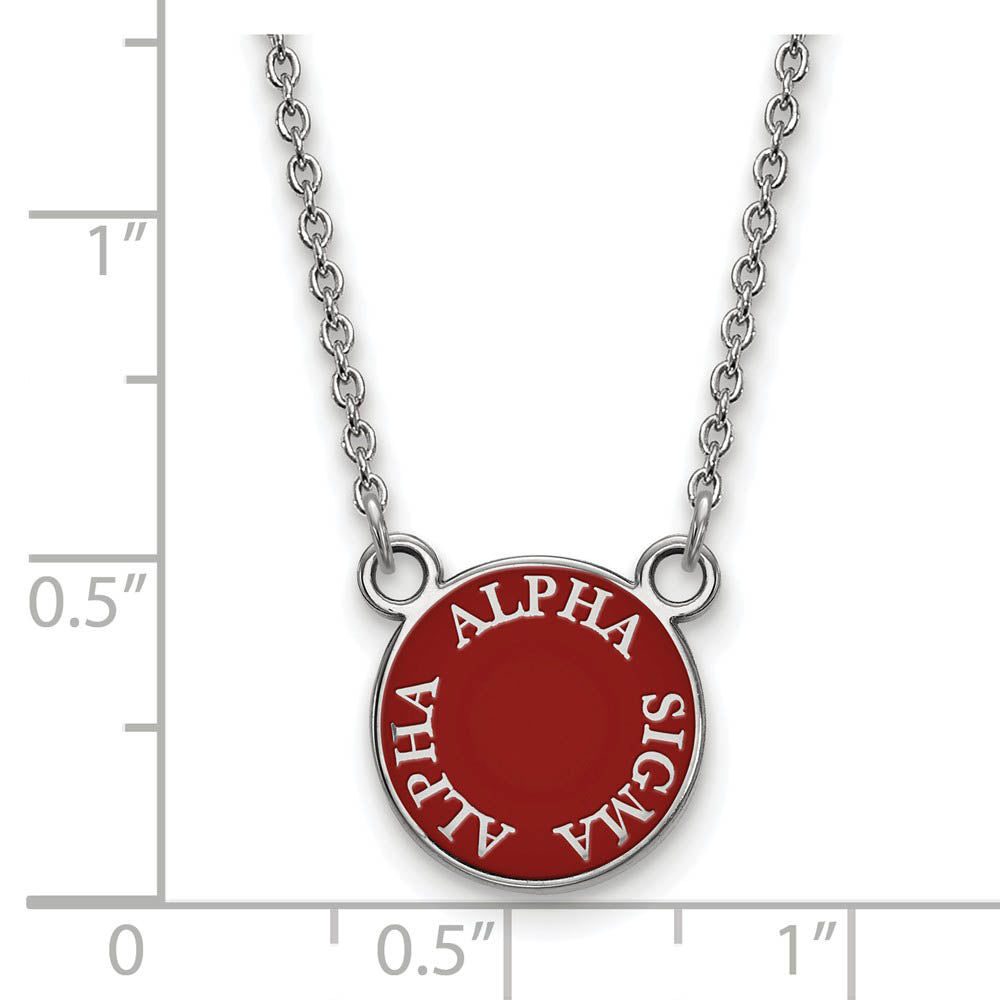 Alternate view of the Sterling Silver Alpha Sigma Alpha Small Enamel Disc Necklace by The Black Bow Jewelry Co.