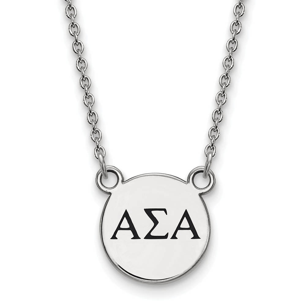 Sterling Silver Alpha Sigma Alpha Small Enamel Greek Letters Necklace, Item N14761 by The Black Bow Jewelry Co.