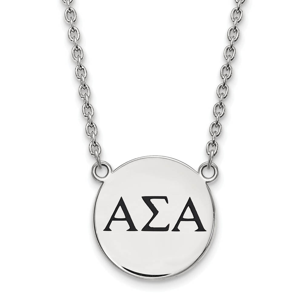 Sterling Silver Alpha Sigma Alpha Large Enamel Greek Letters Necklace, Item N14762 by The Black Bow Jewelry Co.