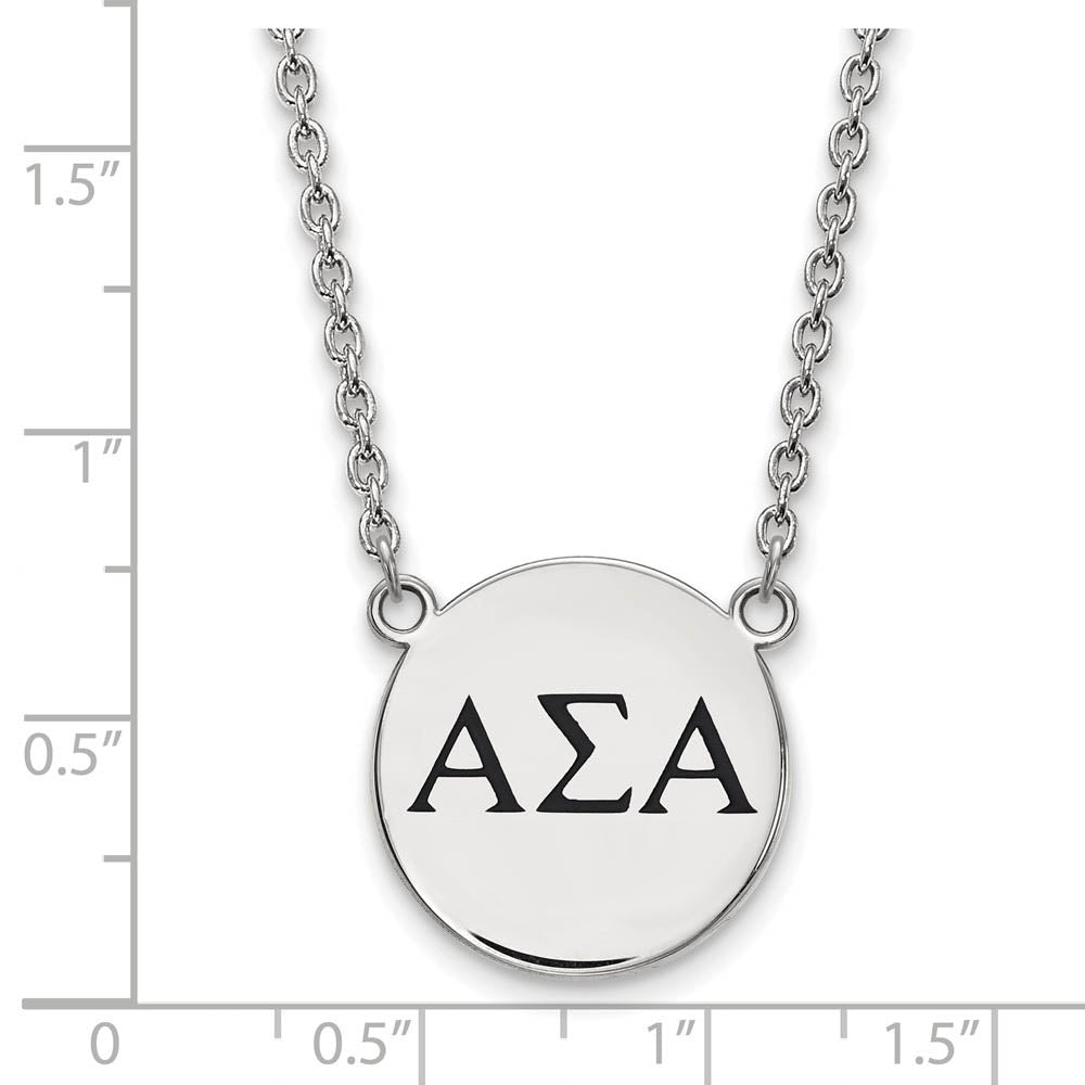 Alternate view of the Sterling Silver Alpha Sigma Alpha Large Enamel Greek Letters Necklace by The Black Bow Jewelry Co.