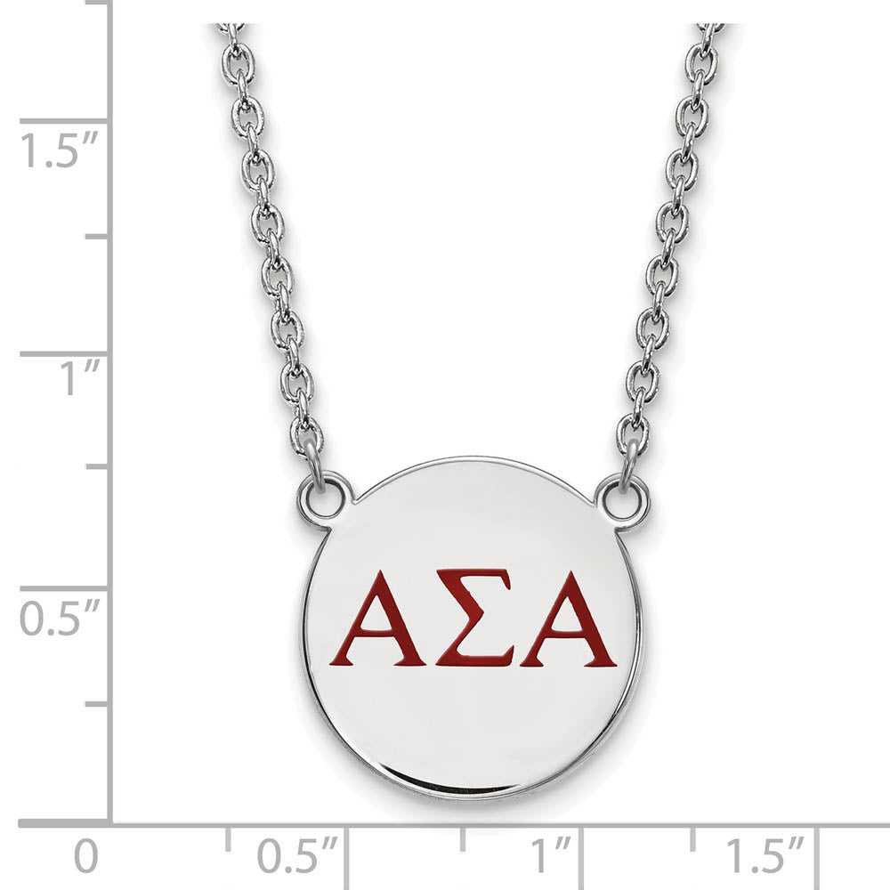 Alternate view of the Sterling Silver Alpha Sigma Alpha Large Red Enamel Greek Necklace by The Black Bow Jewelry Co.
