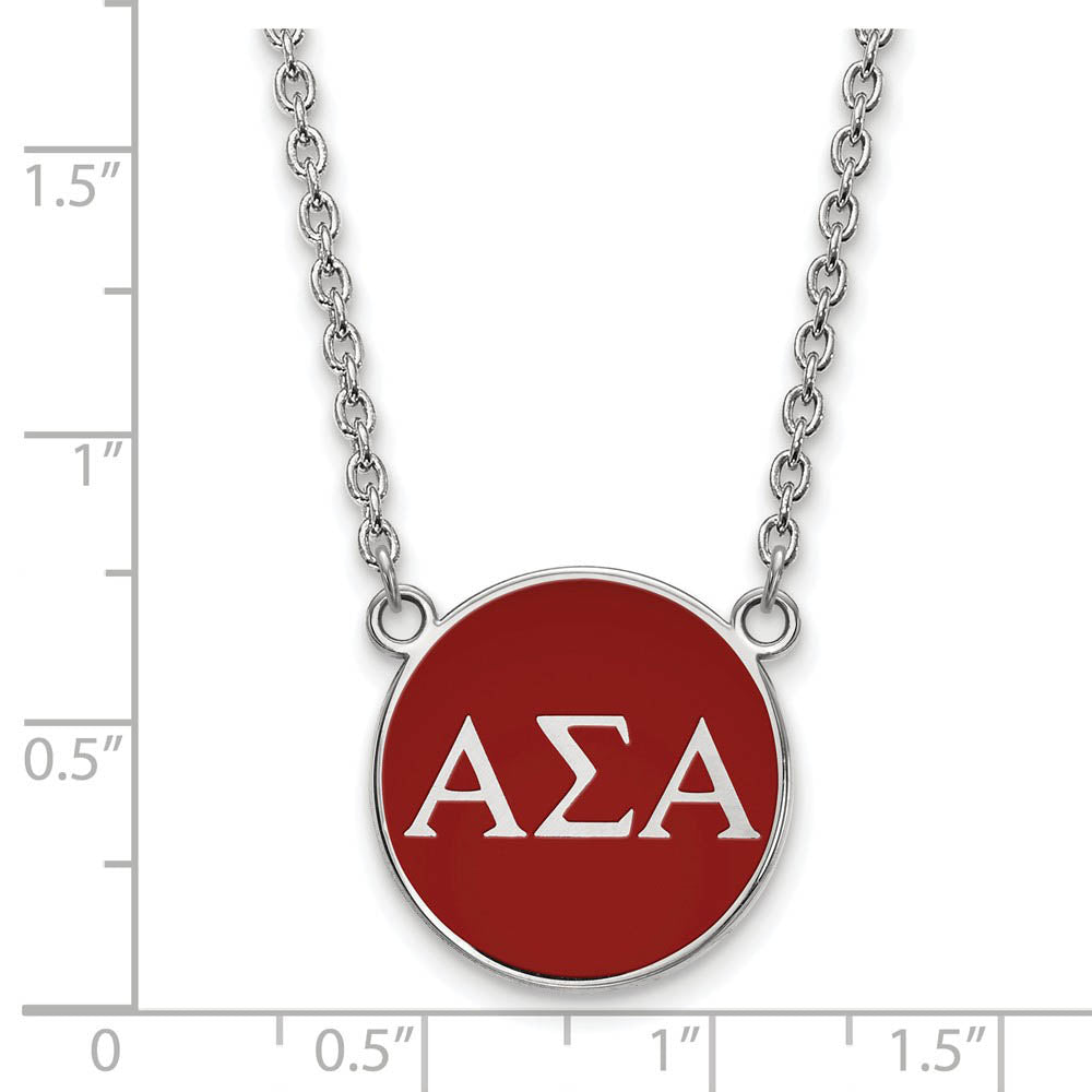 Alternate view of the Sterling Silver Alpha Sigma Alpha Large Red Enamel Disc Necklace by The Black Bow Jewelry Co.