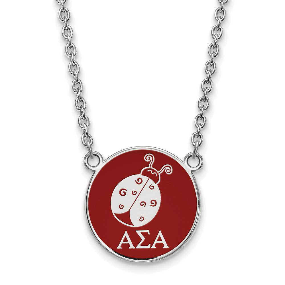 Sterling Silver Alpha Sigma Alpha Large Red Enamel Mascot Necklace, Item N14768 by The Black Bow Jewelry Co.