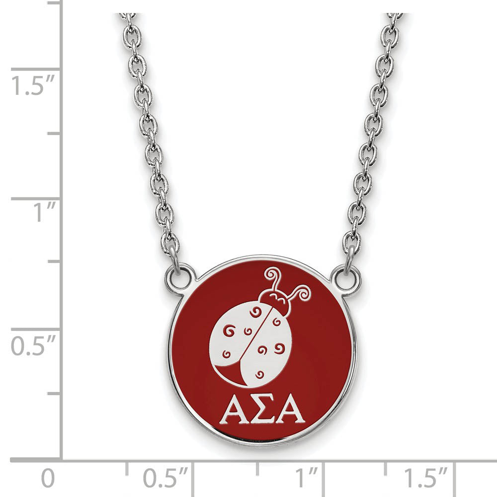Alternate view of the Sterling Silver Alpha Sigma Alpha Large Red Enamel Mascot Necklace by The Black Bow Jewelry Co.