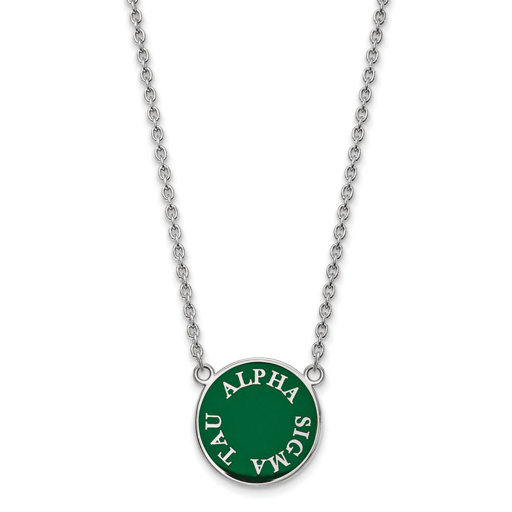 Sterling Silver Alpha Sigma Tau Large Enamel Disc Necklace, Item N14772 by The Black Bow Jewelry Co.