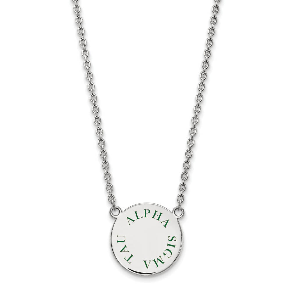 Sterling Silver Alpha Sigma Tau Large Green Enamel Necklace, Item N14774 by The Black Bow Jewelry Co.