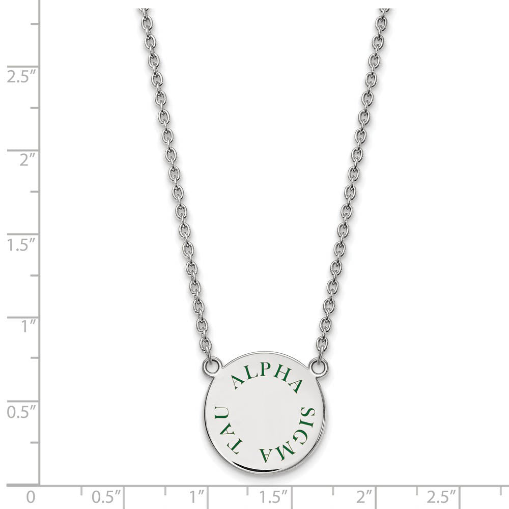 Alternate view of the Sterling Silver Alpha Sigma Tau Large Green Enamel Necklace by The Black Bow Jewelry Co.