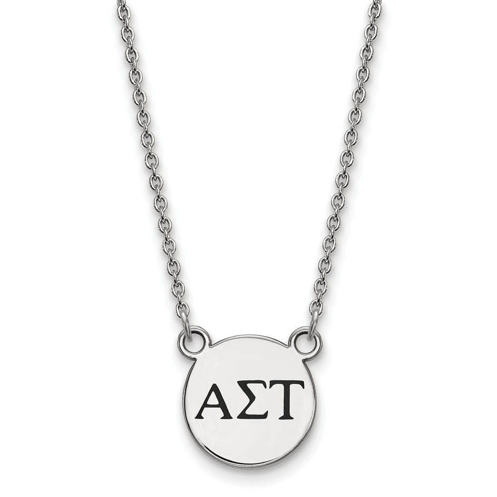 Sterling Silver Alpha Sigma Tau Small Enamel Greek Letters Necklace, Item N14775 by The Black Bow Jewelry Co.