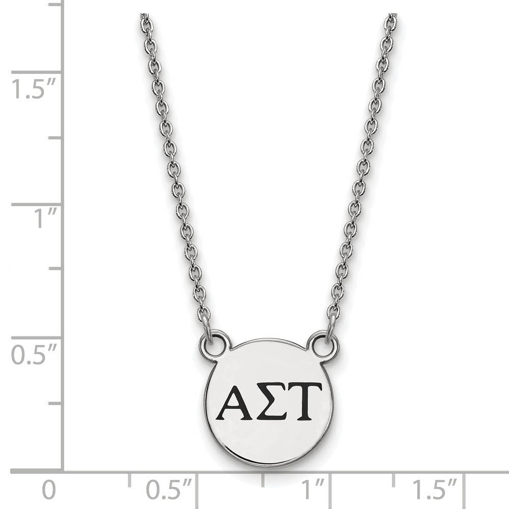 Alternate view of the Sterling Silver Alpha Sigma Tau Small Enamel Greek Letters Necklace by The Black Bow Jewelry Co.
