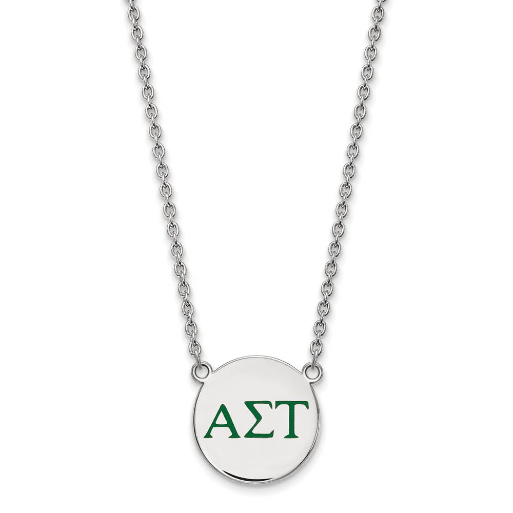 Sterling Silver Alpha Sigma Tau Large Green Enamel Greek Necklace, Item N14778 by The Black Bow Jewelry Co.