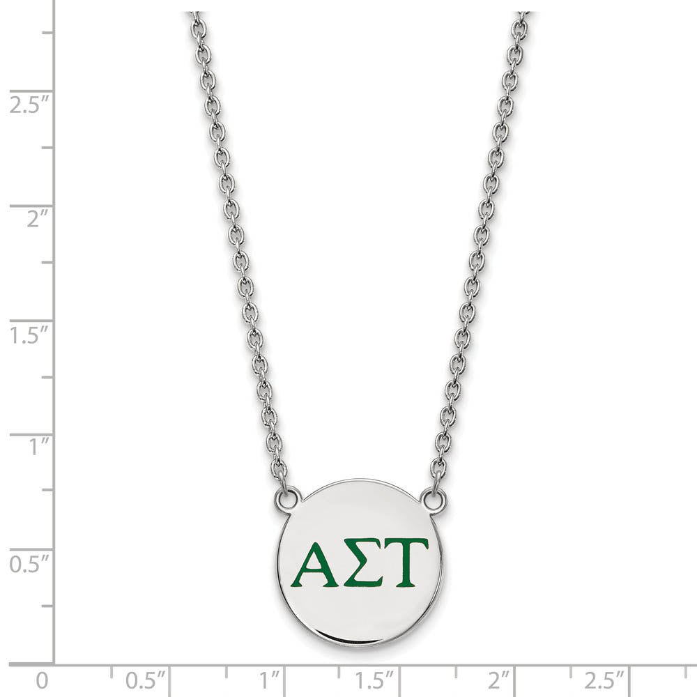 Alternate view of the Sterling Silver Alpha Sigma Tau Large Green Enamel Greek Necklace by The Black Bow Jewelry Co.
