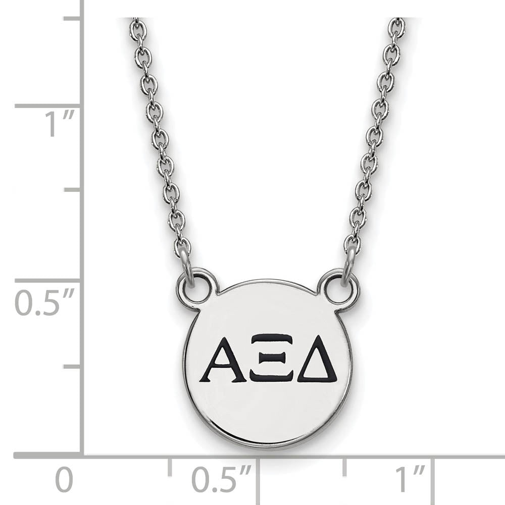 Alternate view of the Sterling Silver Alpha Xi Delta Small Enamel Greek Letters Necklace by The Black Bow Jewelry Co.