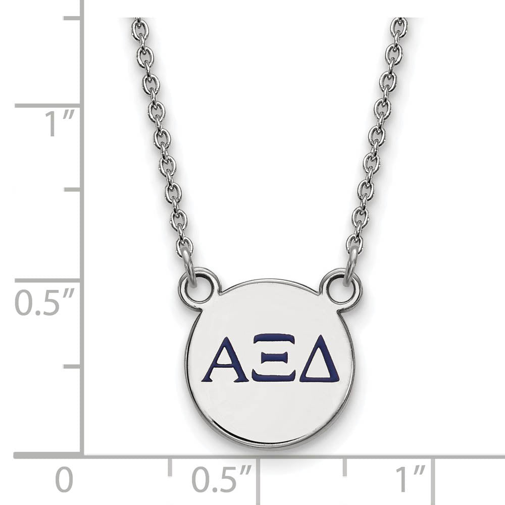 Alternate view of the Sterling Silver Alpha Xi Delta XS (Tiny) Enamel Necklace by The Black Bow Jewelry Co.