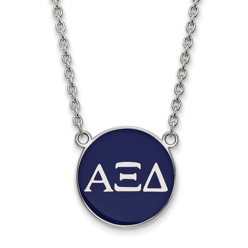 Sterling Silver Alpha Xi Delta Large Blue Enamel Disc Necklace, Item N14794 by The Black Bow Jewelry Co.