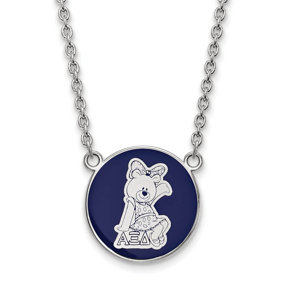 Sterling Silver Alpha Xi Delta Large Blue Enamel Logo Necklace, Item N14796 by The Black Bow Jewelry Co.