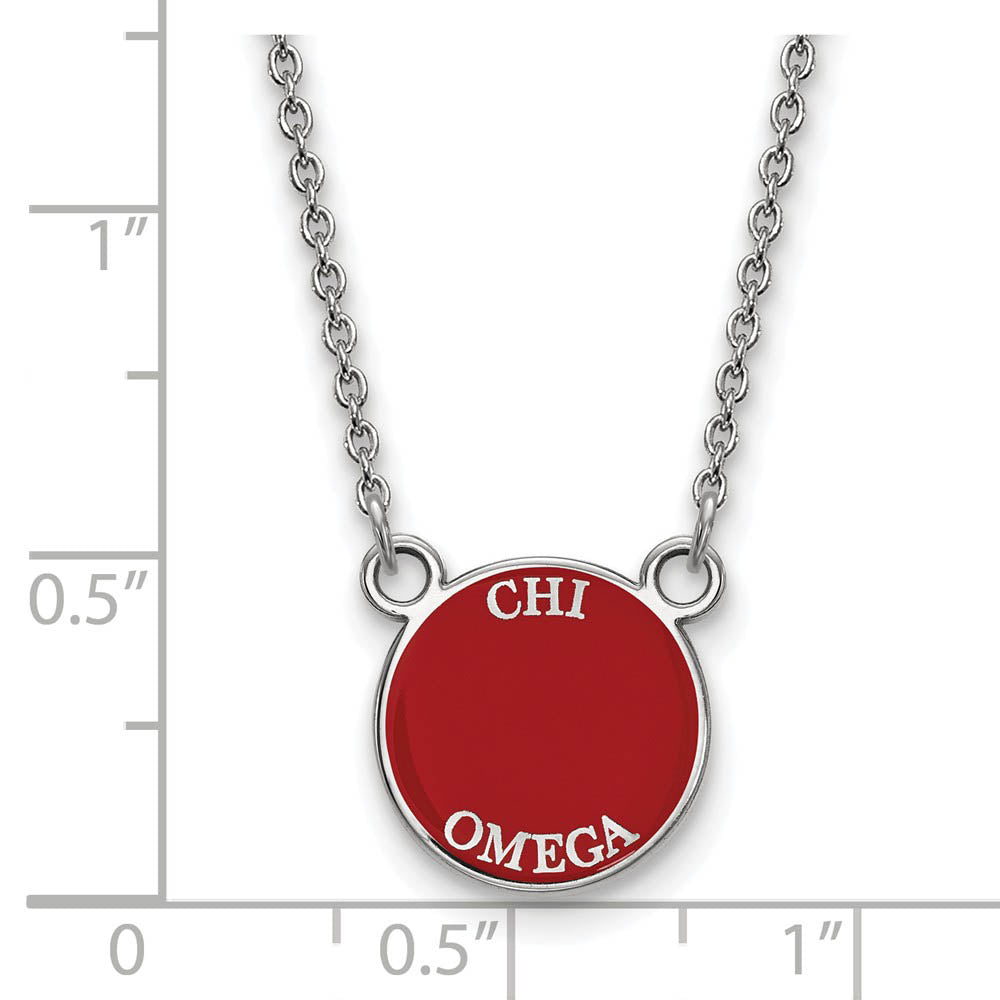 Alternate view of the Sterling Silver Chi Omega XS (Tiny) Enamel Necklace by The Black Bow Jewelry Co.