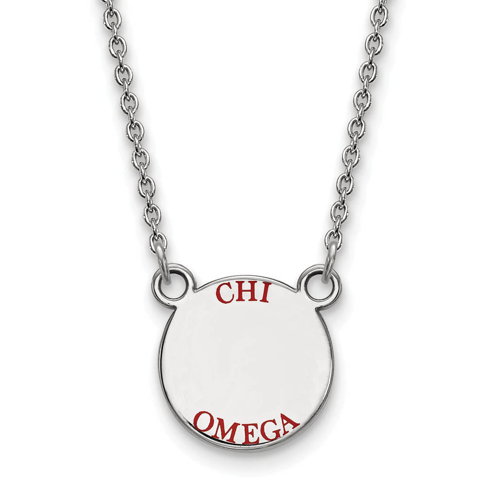 Sterling Silver Chi Omega Small Red Enamel Necklace, Item N14801 by The Black Bow Jewelry Co.