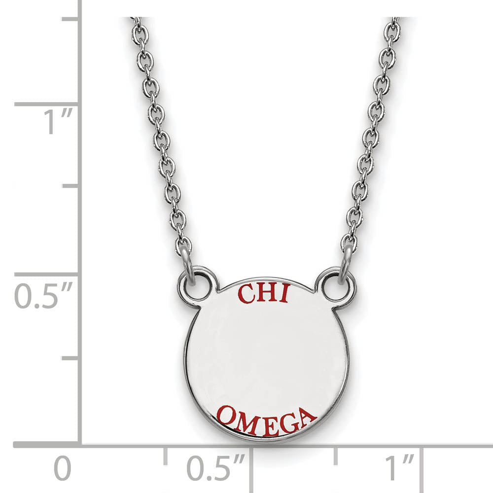 Alternate view of the Sterling Silver Chi Omega Small Red Enamel Necklace by The Black Bow Jewelry Co.