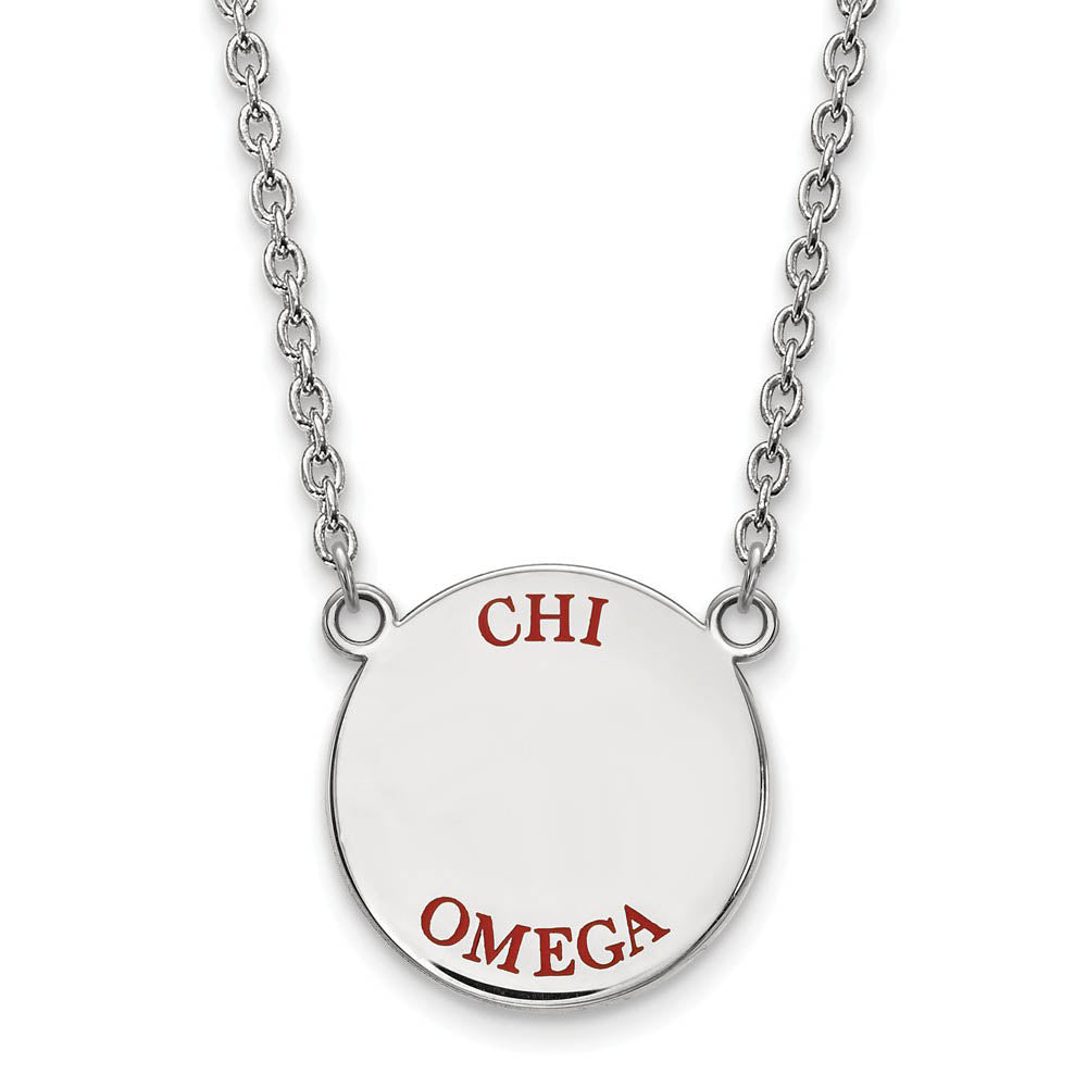 Sterling Silver Chi Omega Large Red Enamel Necklace, Item N14802 by The Black Bow Jewelry Co.
