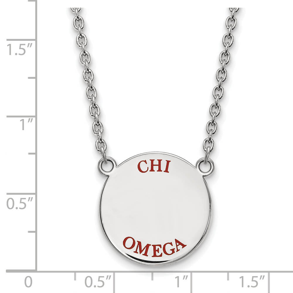 Alternate view of the Sterling Silver Chi Omega Large Red Enamel Necklace by The Black Bow Jewelry Co.