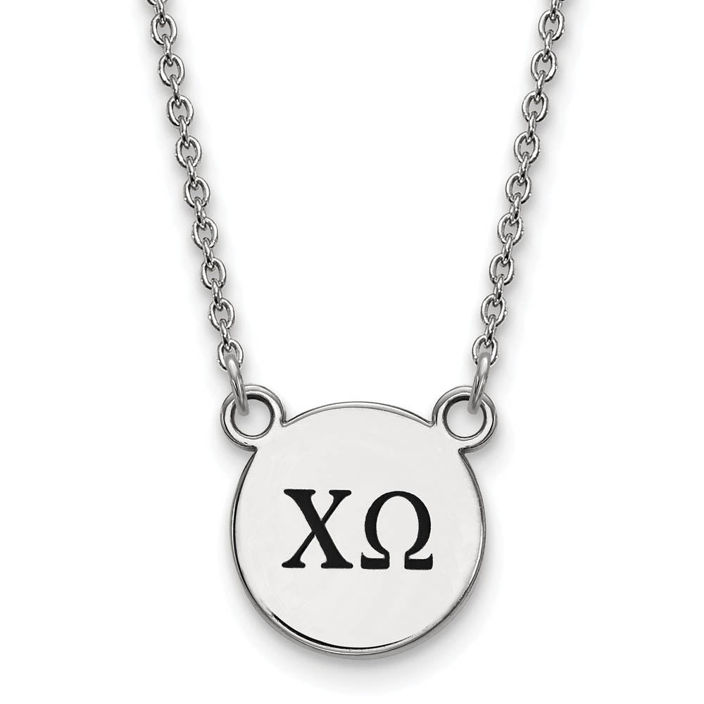 Sterling Silver Chi Omega Small Enamel Greek Letters Necklace, Item N14803 by The Black Bow Jewelry Co.