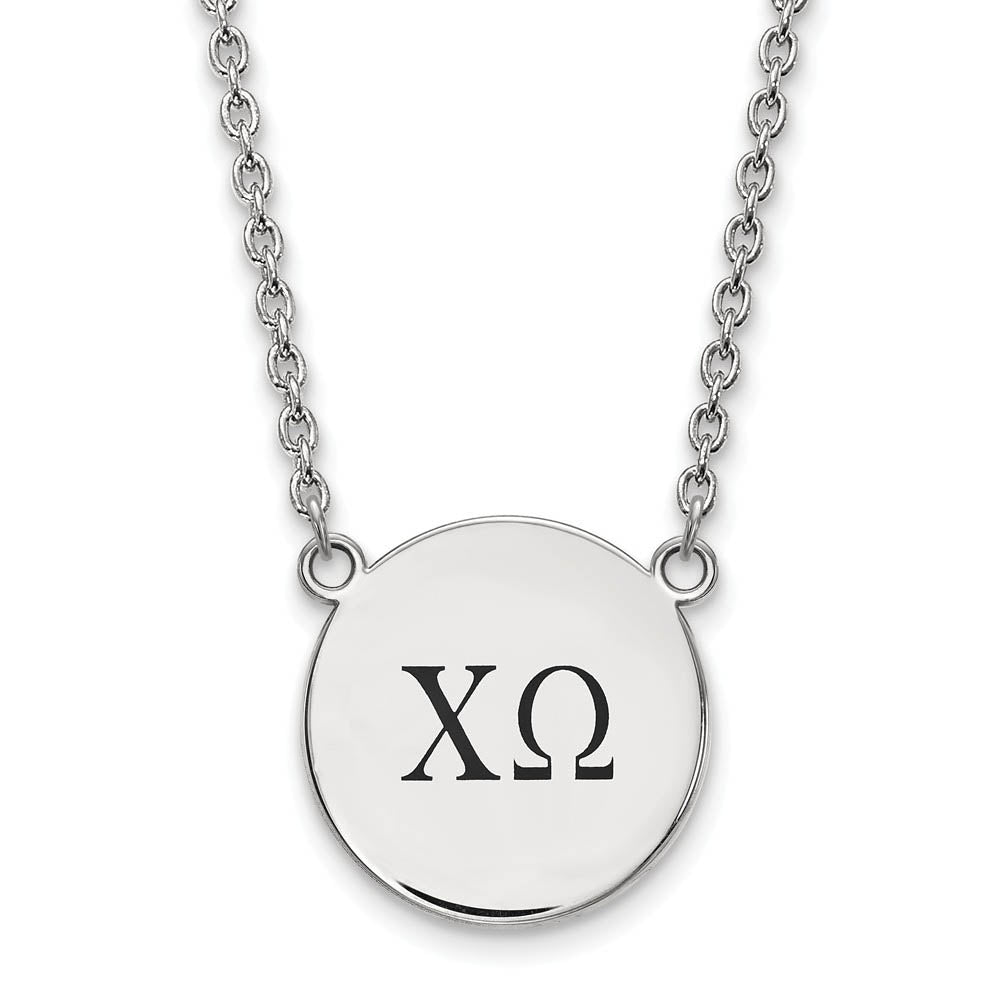 Sterling Silver Chi Omega Large Enamel Greek Letters Necklace, Item N14804 by The Black Bow Jewelry Co.