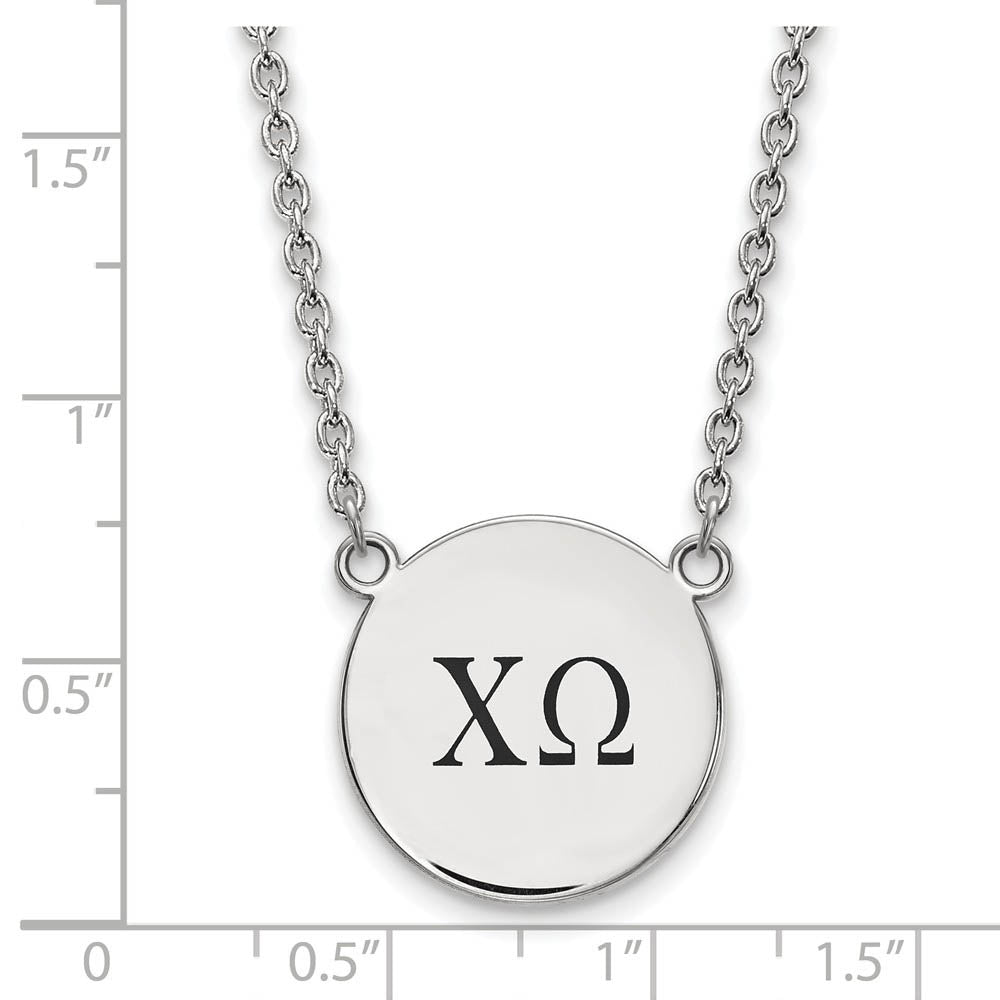 Alternate view of the Sterling Silver Chi Omega Large Enamel Greek Letters Necklace by The Black Bow Jewelry Co.