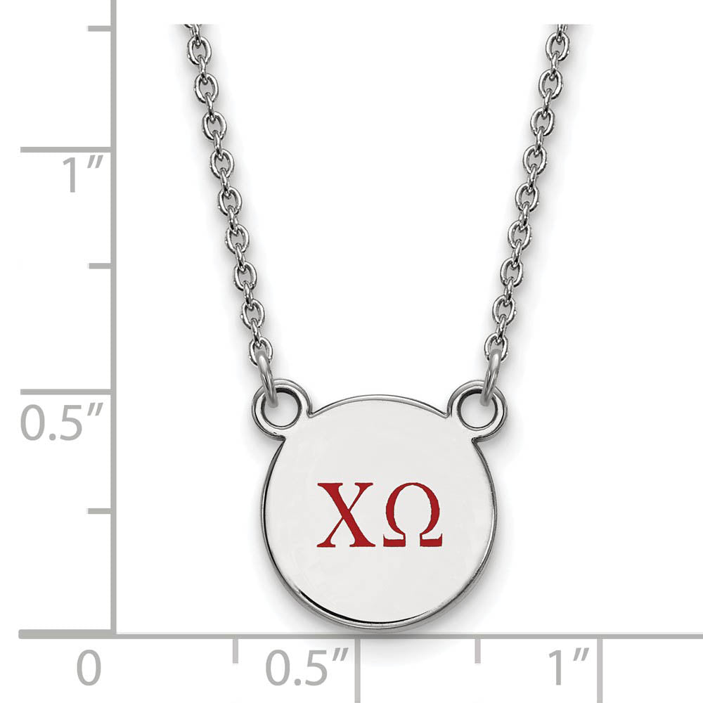 Alternate view of the Sterling Silver Chi Omega Small Red Enamel Greek Letters Necklace by The Black Bow Jewelry Co.
