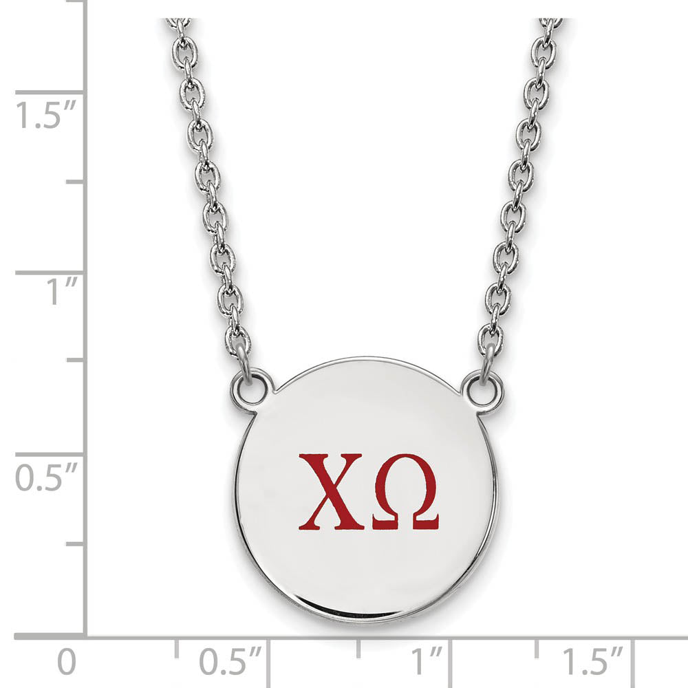 Alternate view of the Sterling Silver Chi Omega Large Red Enamel Greek Letters Necklace by The Black Bow Jewelry Co.