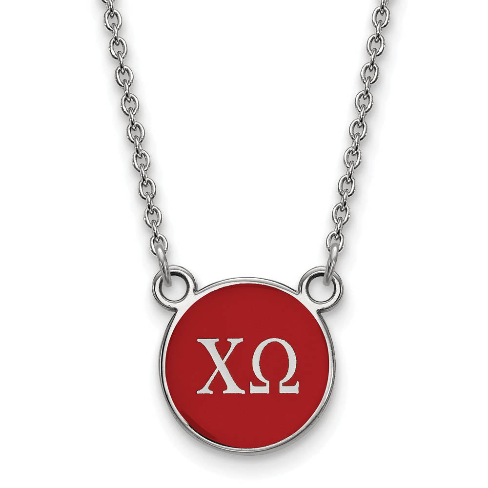 Sterling Silver Chi Omega Small Red Enamel Disc Necklace, Item N14807 by The Black Bow Jewelry Co.