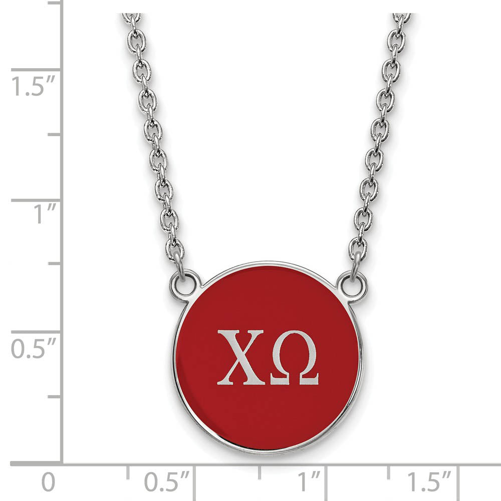 Alternate view of the Sterling Silver Chi Omega Large Red Enamel Disc Necklace by The Black Bow Jewelry Co.