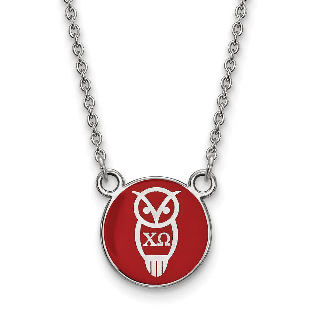 Sterling Silver Chi Omega Small Red Enamel Mascot Necklace, Item N14809 by The Black Bow Jewelry Co.
