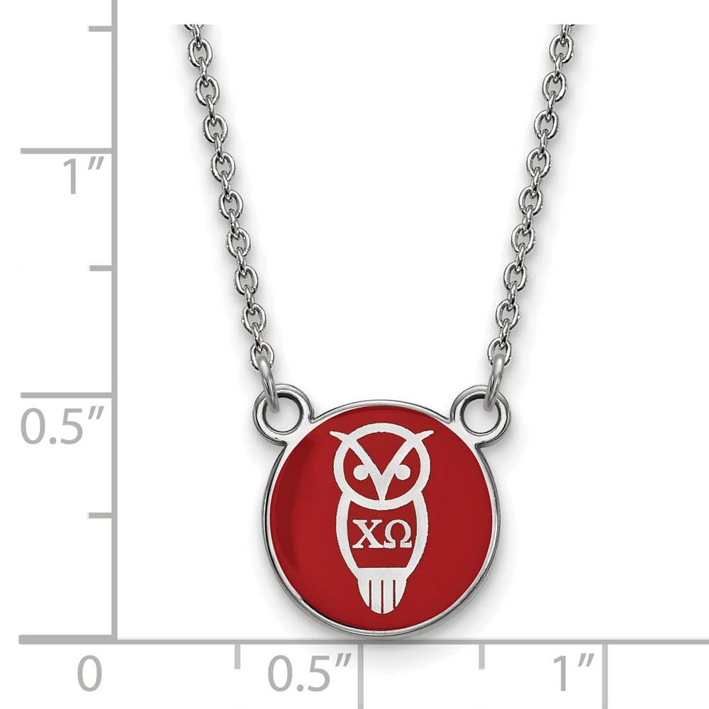 Alternate view of the Sterling Silver Chi Omega Small Red Enamel Mascot Necklace by The Black Bow Jewelry Co.