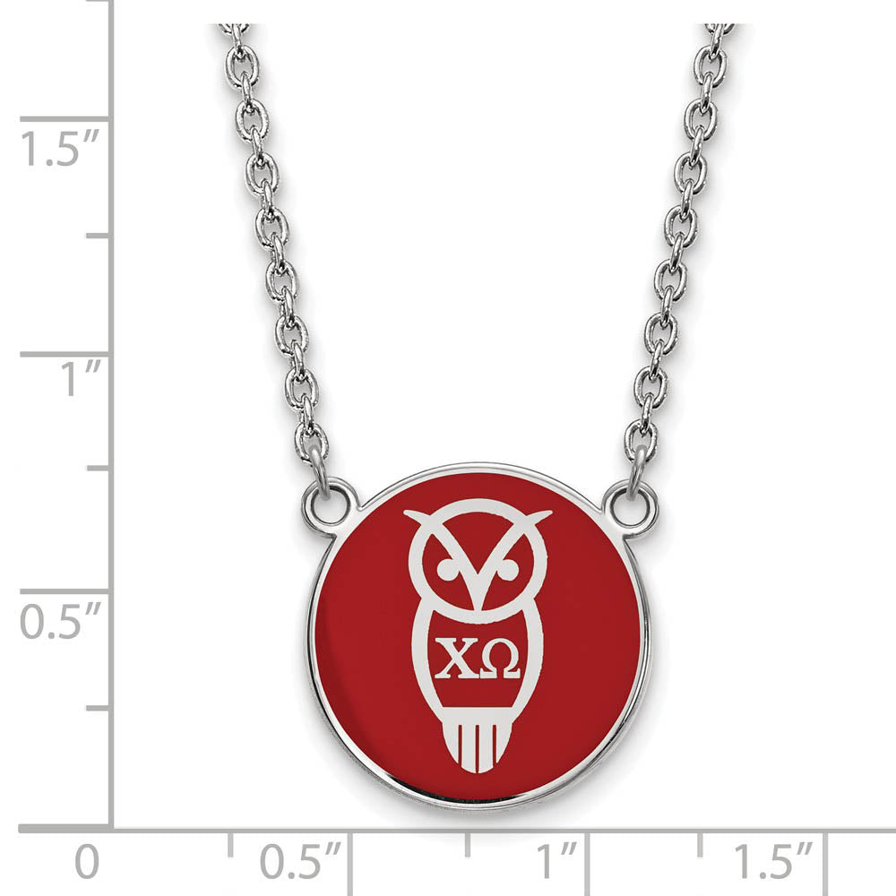 Alternate view of the Sterling Silver Chi Omega Large Red Enamel Mascot Necklace by The Black Bow Jewelry Co.