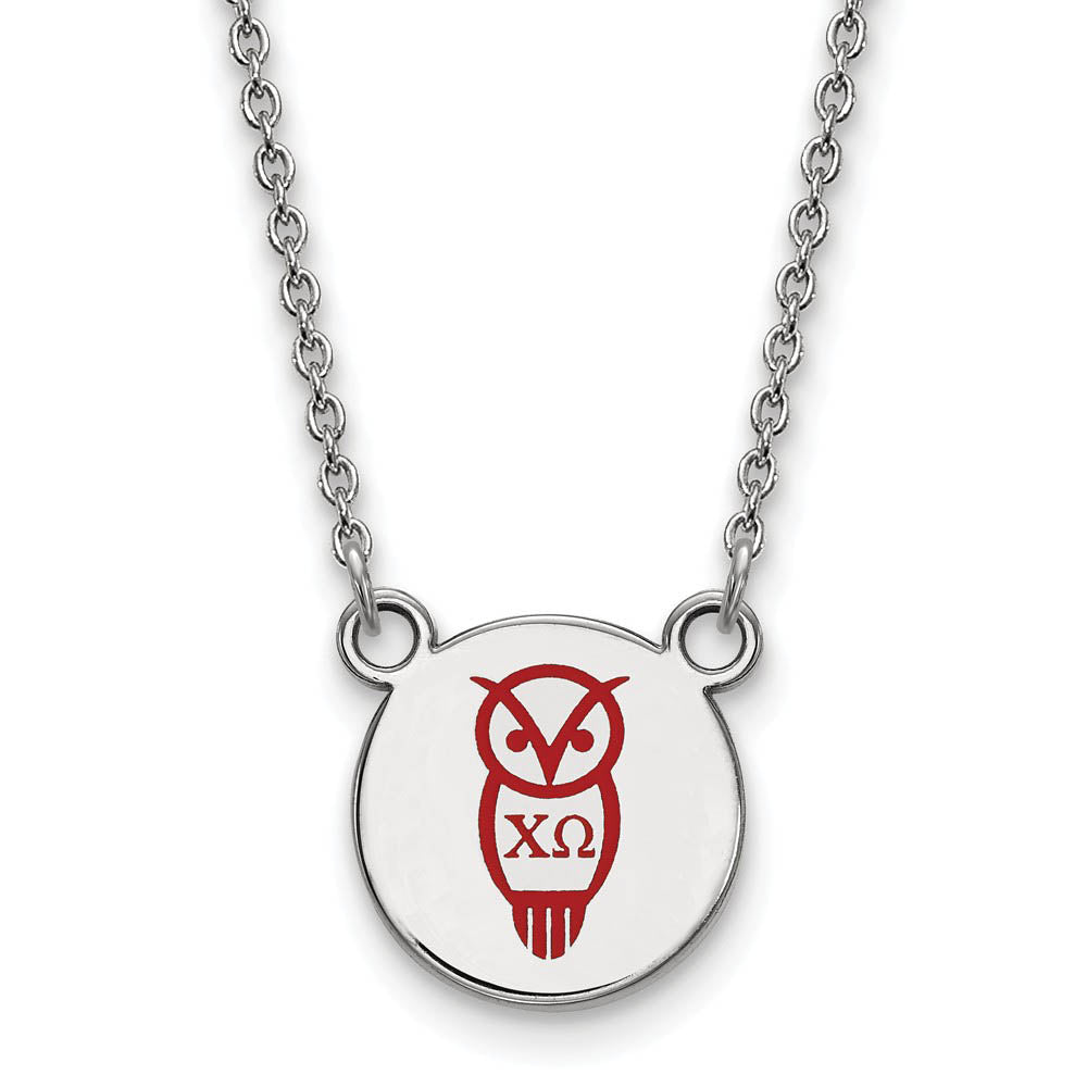 Sterling Silver Chi Omega Small Enamel Necklace, Item N14811 by The Black Bow Jewelry Co.