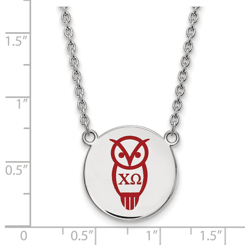 Alternate view of the Sterling Silver Chi Omega Large Enamel Necklace by The Black Bow Jewelry Co.