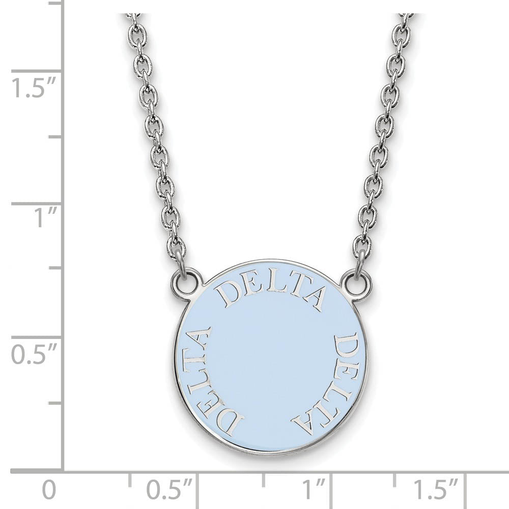 Alternate view of the Sterling Silver Delta Delta Delta Large Enamel Disc Necklace by The Black Bow Jewelry Co.