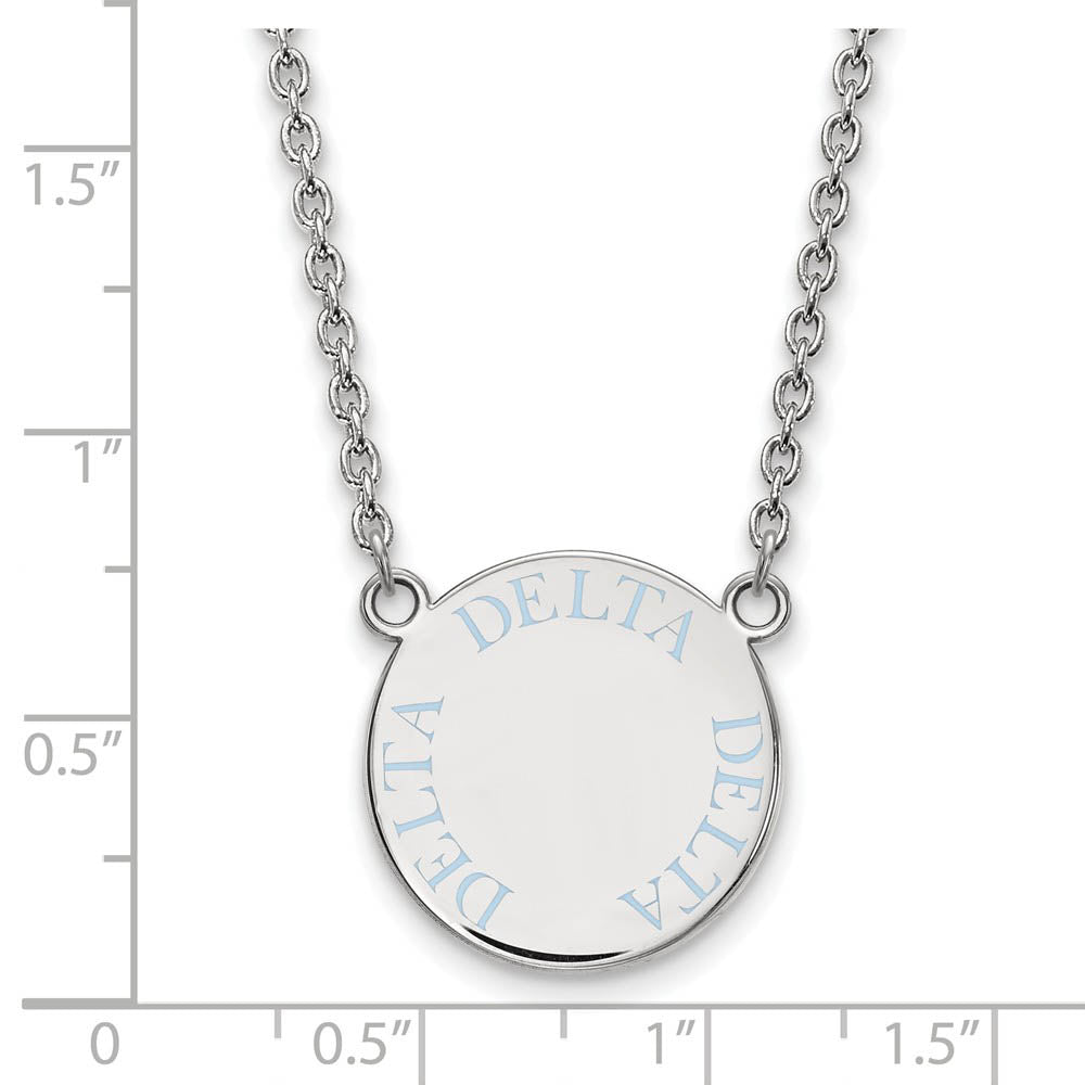 Alternate view of the Sterling Silver Delta Delta Delta Large Cerulean Blue Enamel Necklace by The Black Bow Jewelry Co.