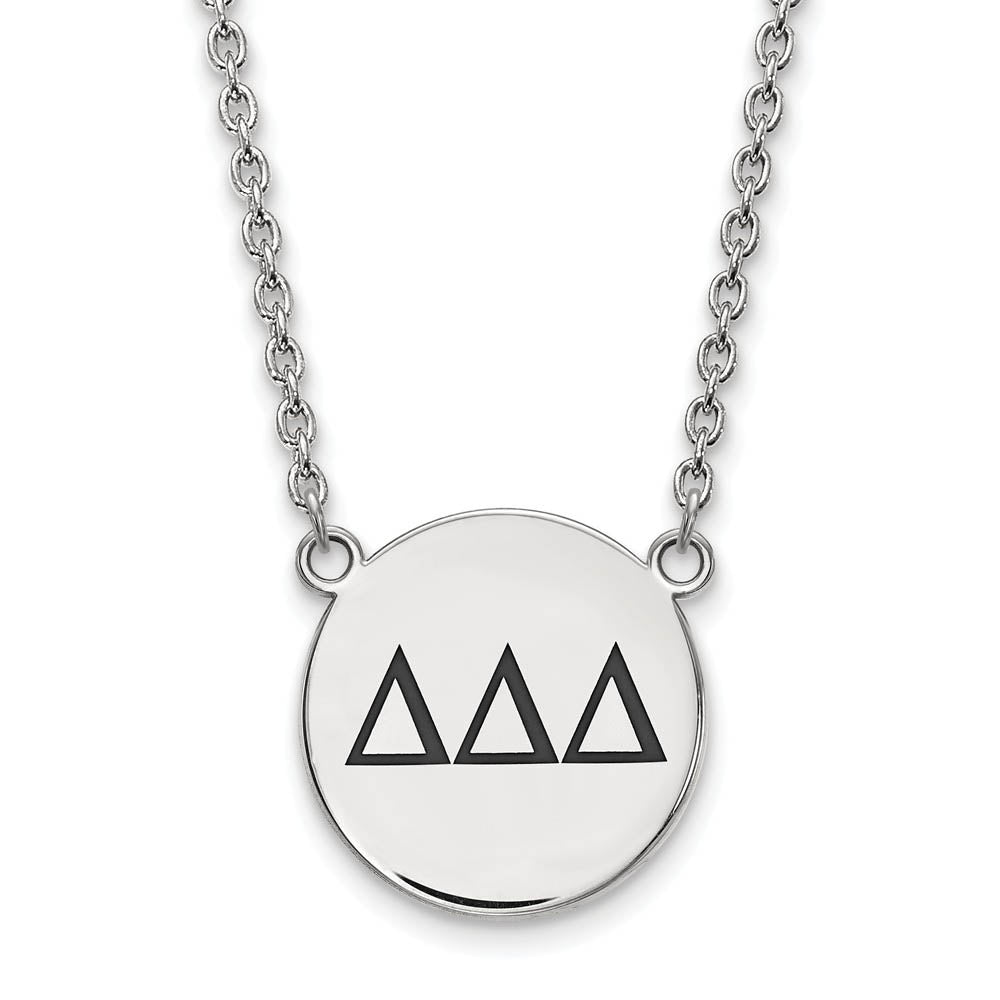 Sterling Silver Delta Delta Delta Large Enamel Greek Letters Necklace, Item N14818 by The Black Bow Jewelry Co.