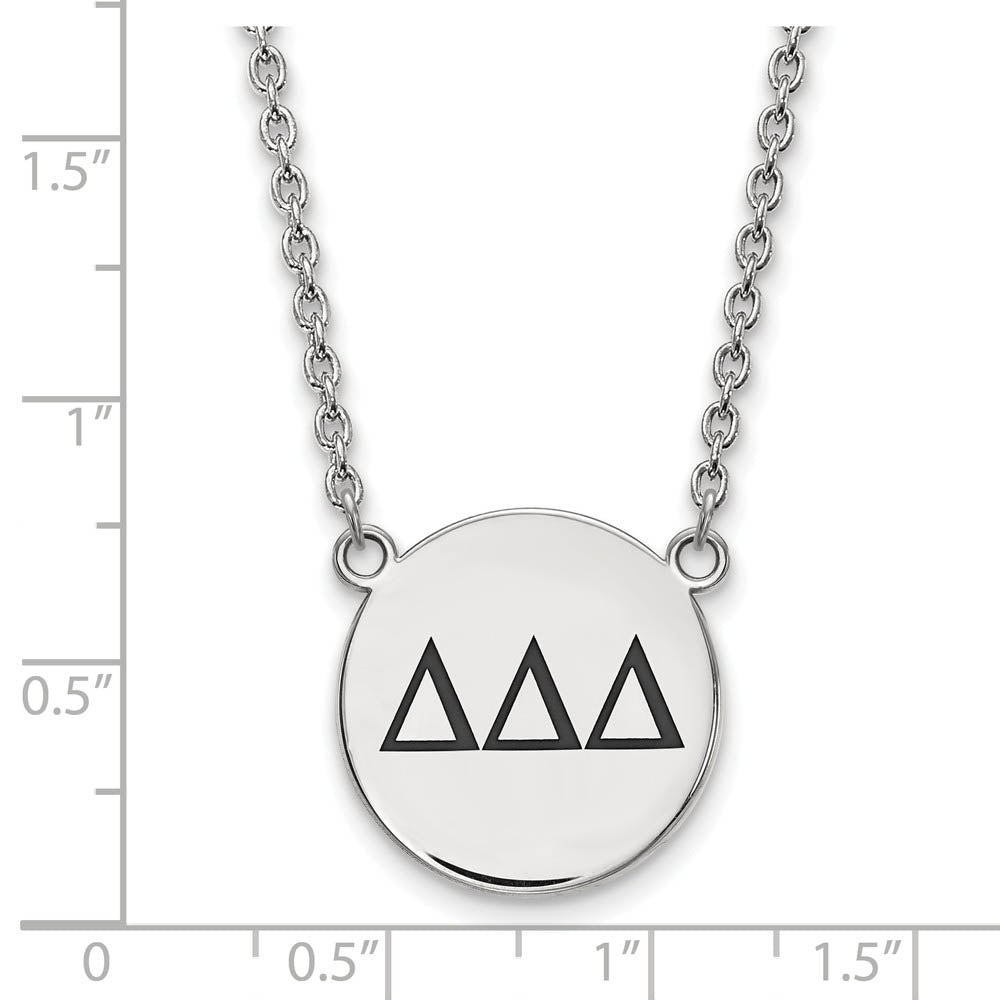 Alternate view of the Sterling Silver Delta Delta Delta Large Enamel Greek Letters Necklace by The Black Bow Jewelry Co.