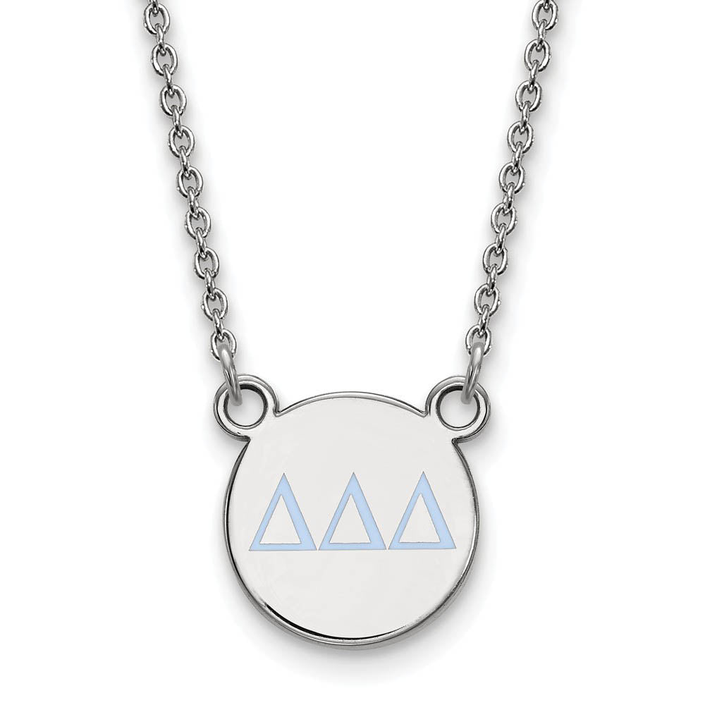 Sterling Silver Delta Delta Delta Small Blue Enamel Greek Necklace, Item N14819 by The Black Bow Jewelry Co.