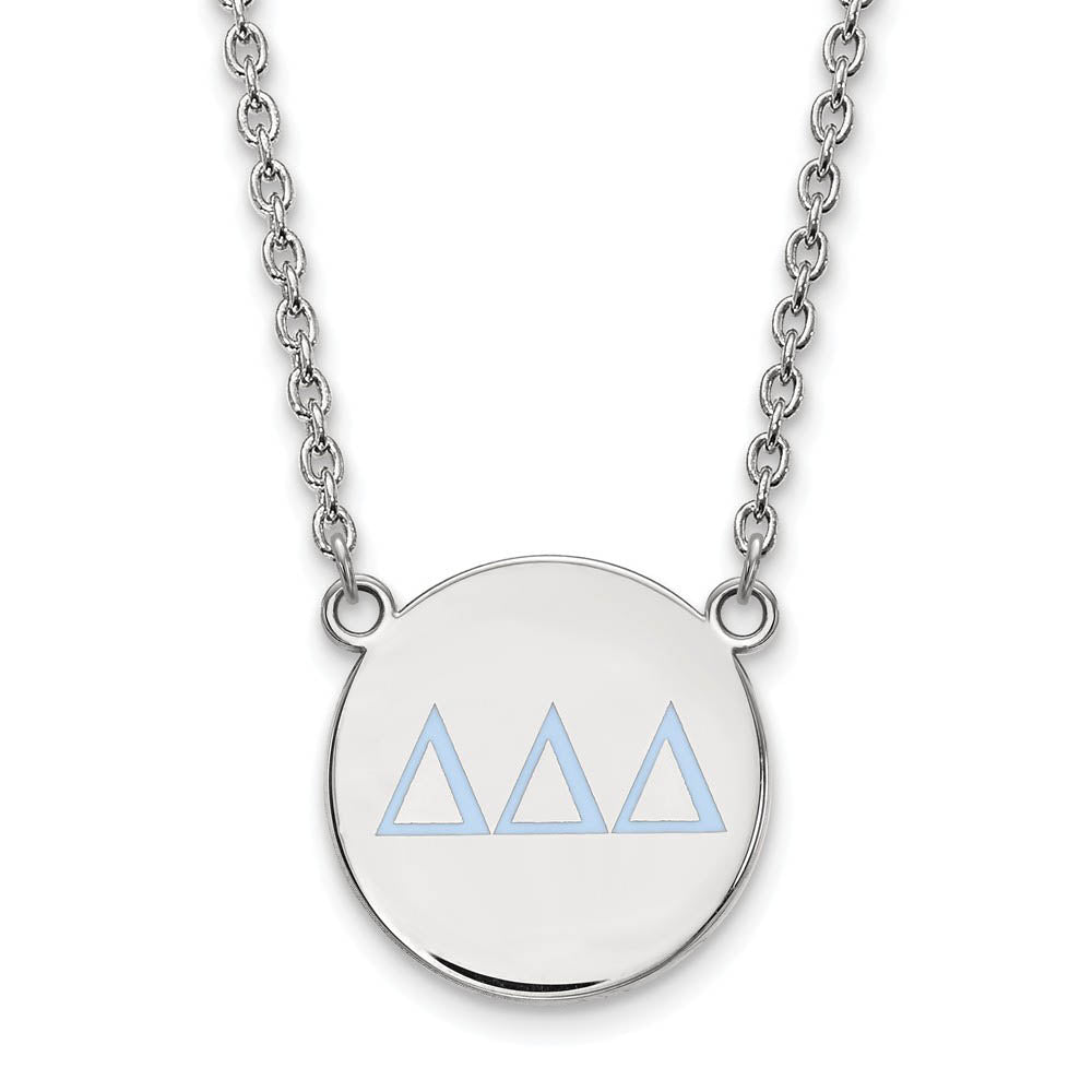 Sterling Silver Delta Delta Delta Large Blue Enamel Greek Necklace, Item N14820 by The Black Bow Jewelry Co.