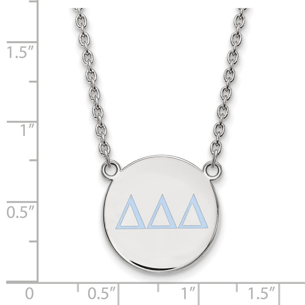 Alternate view of the Sterling Silver Delta Delta Delta Large Blue Enamel Greek Necklace by The Black Bow Jewelry Co.