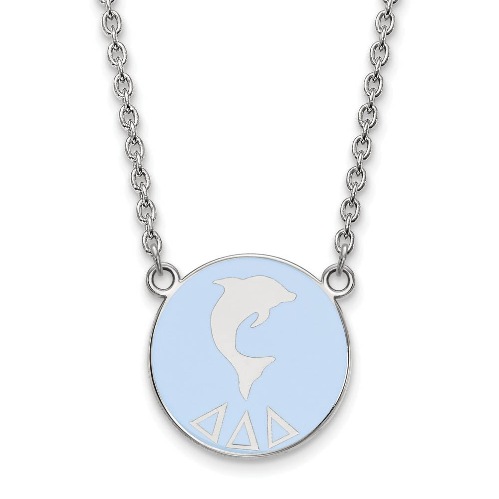 Sterling Silver Delta Delta Delta Large Blue Enamel Logo Necklace, Item N14824 by The Black Bow Jewelry Co.