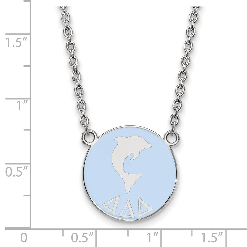 Alternate view of the Sterling Silver Delta Delta Delta Large Blue Enamel Logo Necklace by The Black Bow Jewelry Co.
