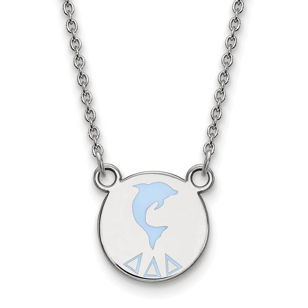 Sterling Silver Delta Delta Delta Small Enamel Necklace, Item N14825 by The Black Bow Jewelry Co.